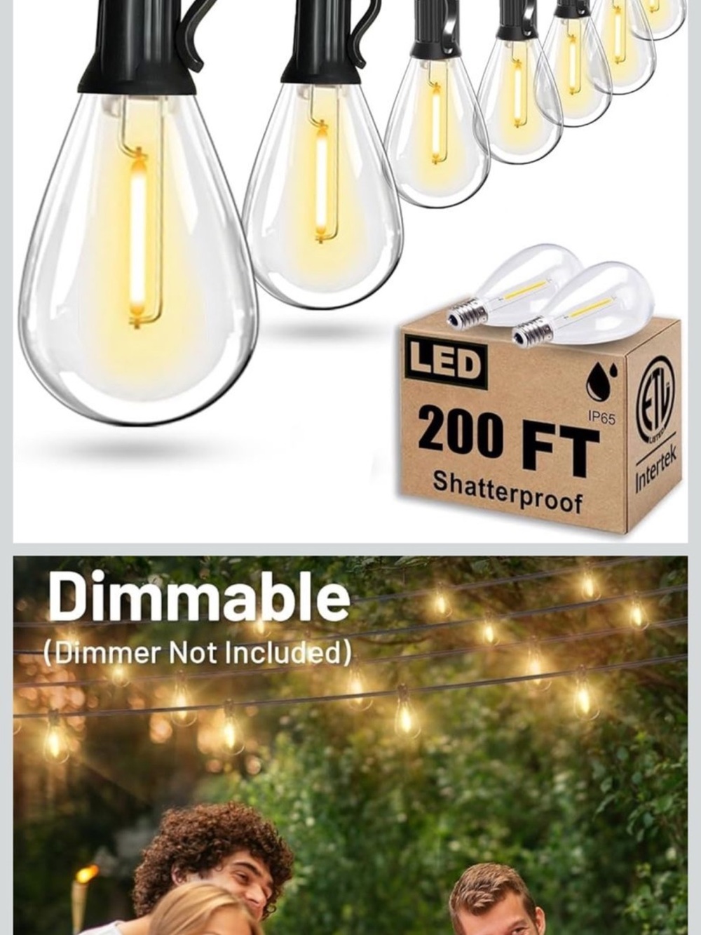 2 sets of 200 ft LED Dimmable Outdoor String Lights - Warm https://www.zillow.co